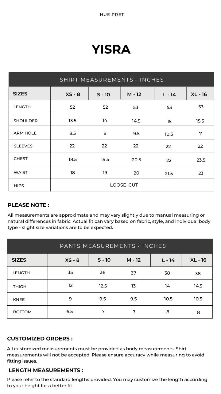 Size chart — Ruha '25	 - Yisra