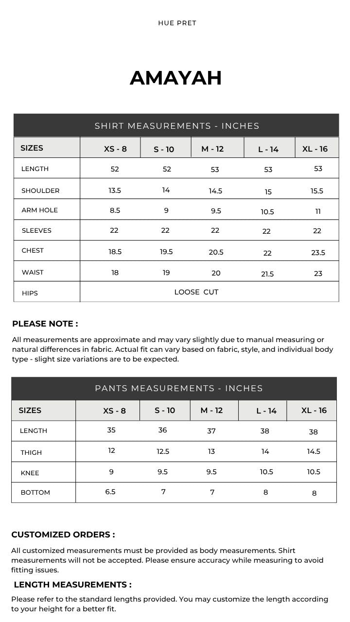 Size chart — Ruha '25	 - Amayal