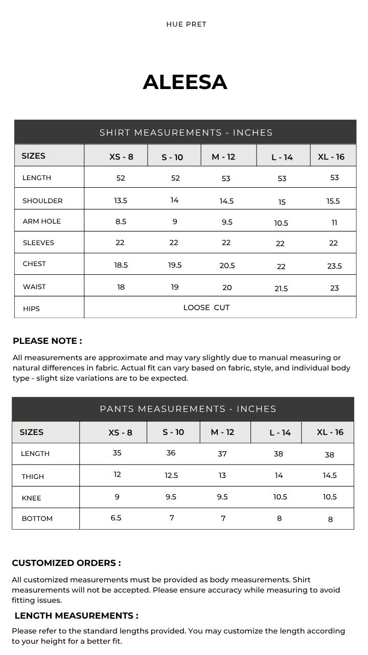 Size chart — Ruha '25	 - Aleesa